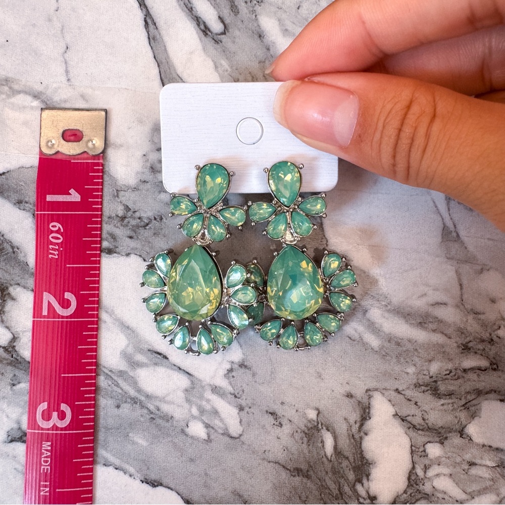 Green Rhinestone Earrings - Picture 2 of 2